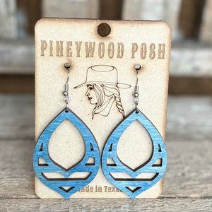 Western boho wood earrings blue